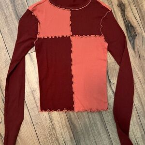 BP Two-Tone Red and Orange Long Sleeve Blouse
